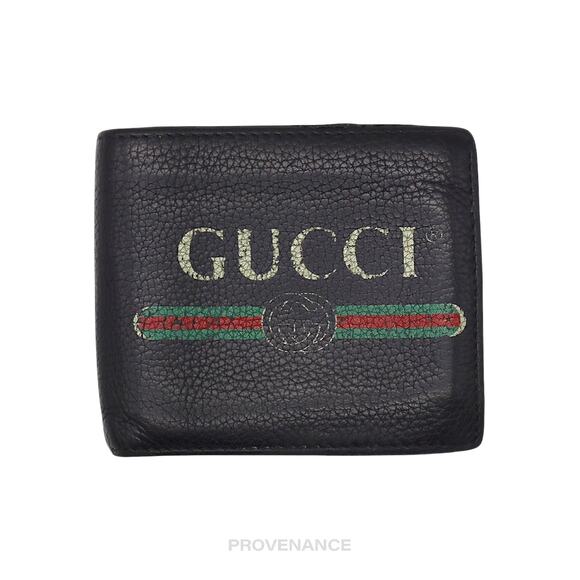 🔴 Gucci Vintage Logo Bifold Wallet - Black Leather - Picture 1 of 8